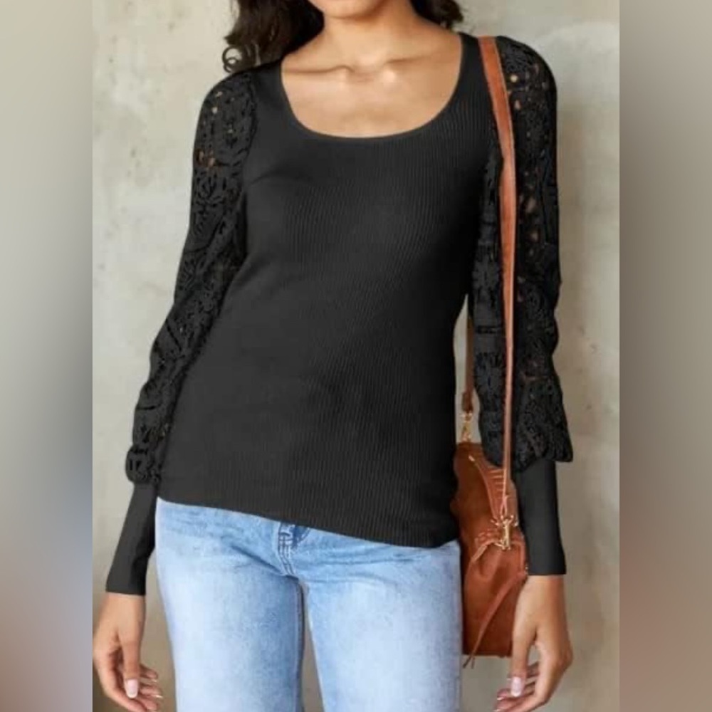H by halston lace sleeves sweater